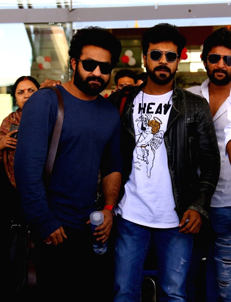 Ram Charan, NT Rama Rao Jr. arrive in city