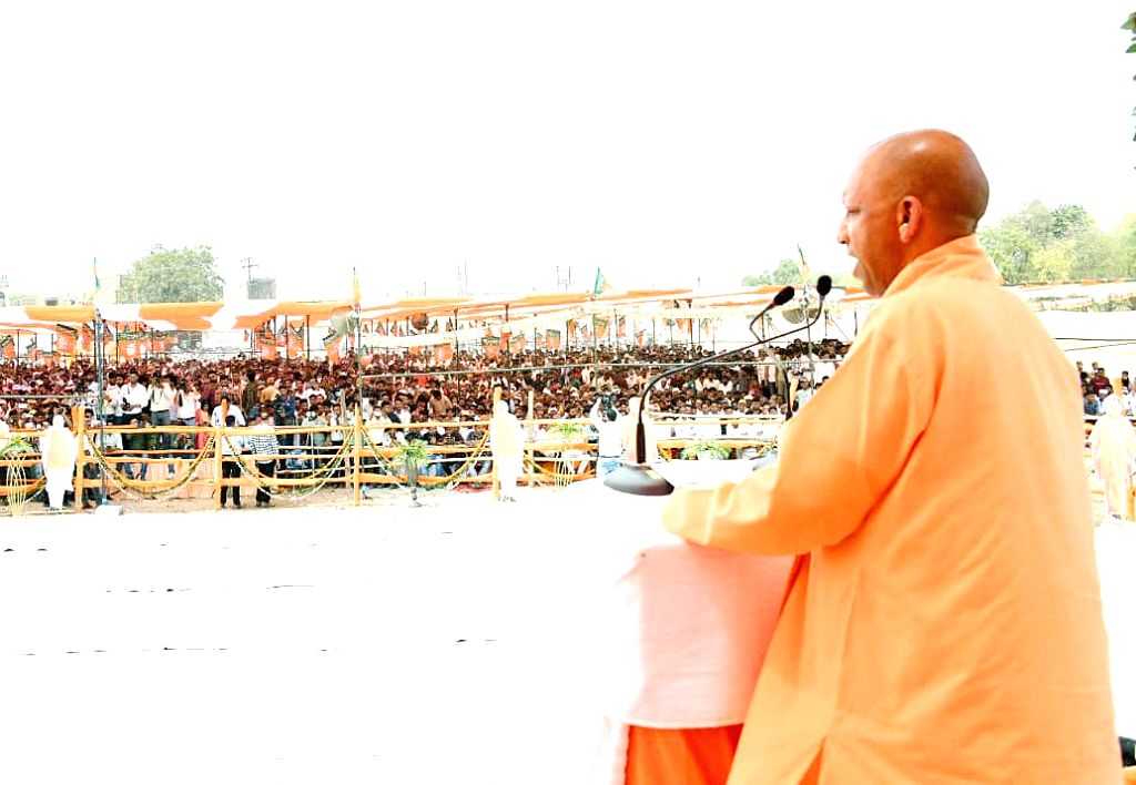 Uttar Pradesh Chief Minister Yogi Adityanath with party leaders during ...