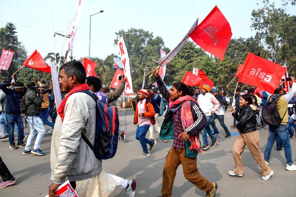 AISA members stage a protest demanding BPSC re-exam