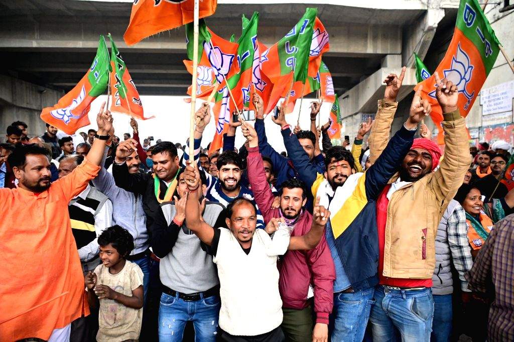 Ajmer : BJP workers and supporters celebrate the party's lead in Rajasthan