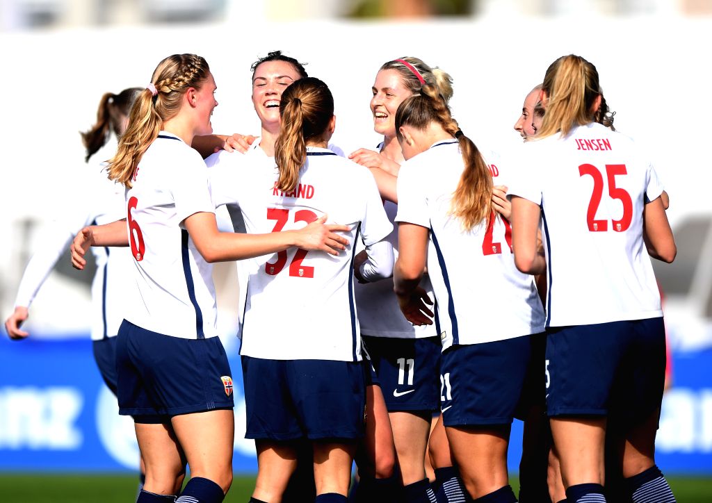 ALBUFEIRA, March 3, 2018 - Players of Norway celebrate scoring during ...