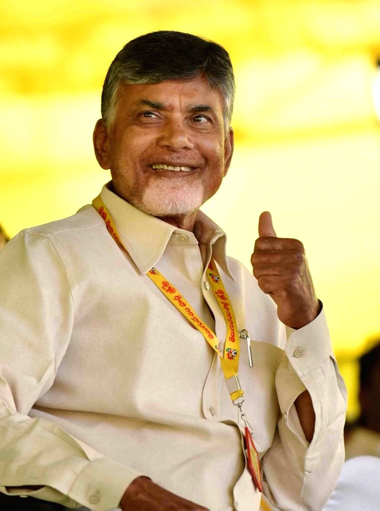 Anantapur (Andhra Pradesh): N. Chandrababu Naidu at a party meeting