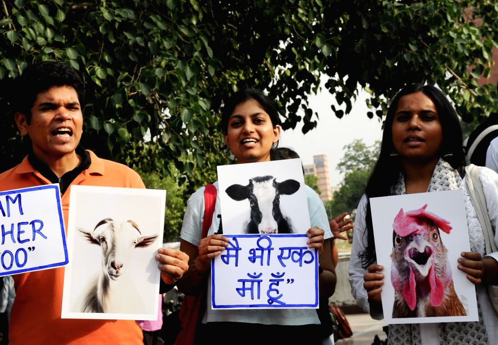 Animal rights activists during a campaign 'The Forgotten Mothers