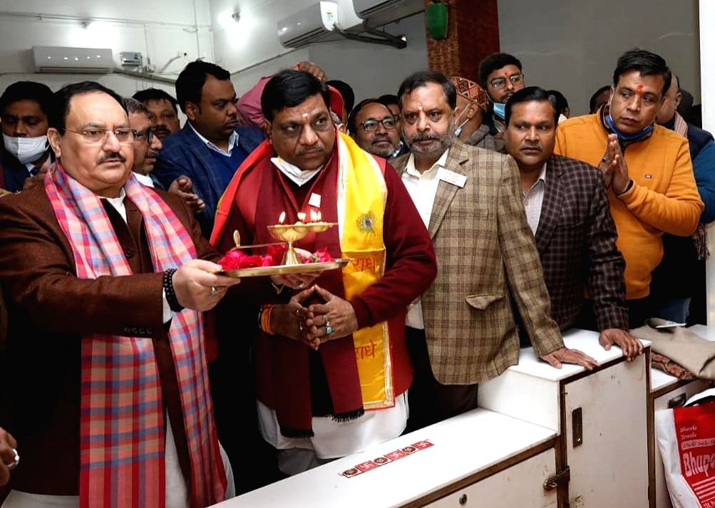 :Bareilly:BJP National President JP Nadda offers prayers at Bada Bagh ...