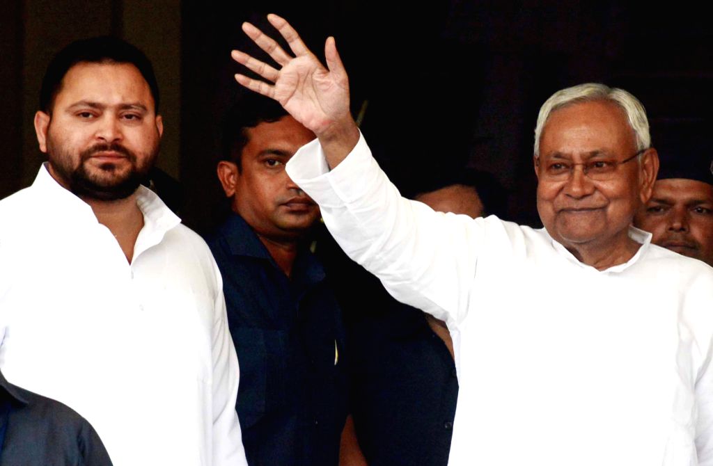 Bihar CM Nitish Kumar with Deputy CM Tejashwi Yadav arrives at state ...