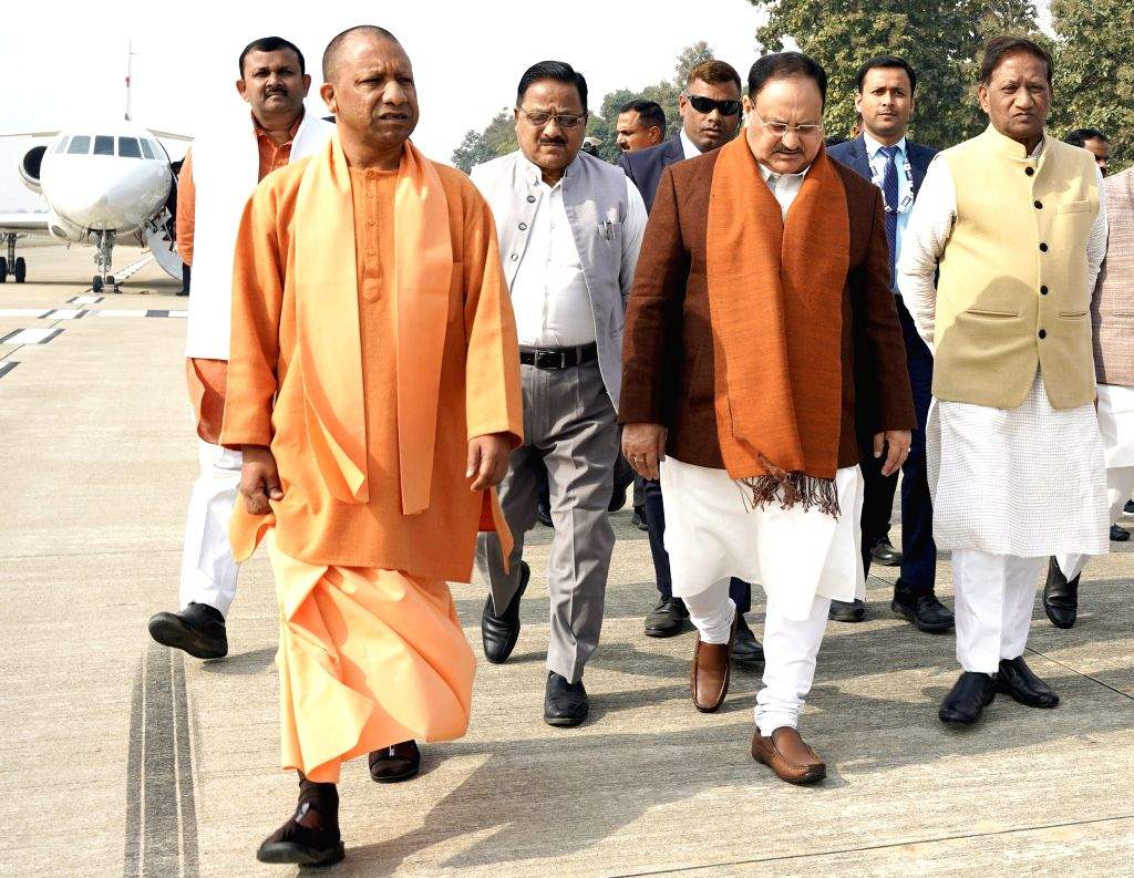 BJP National President J.P Nadda being received by Uttar Pradesh Chief ...