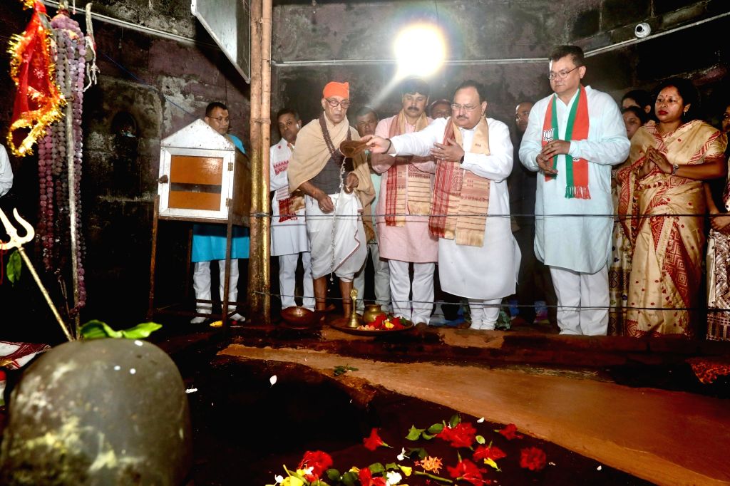 BJP National President J.P Nadda offers prayer at Sivadol Temple in ...