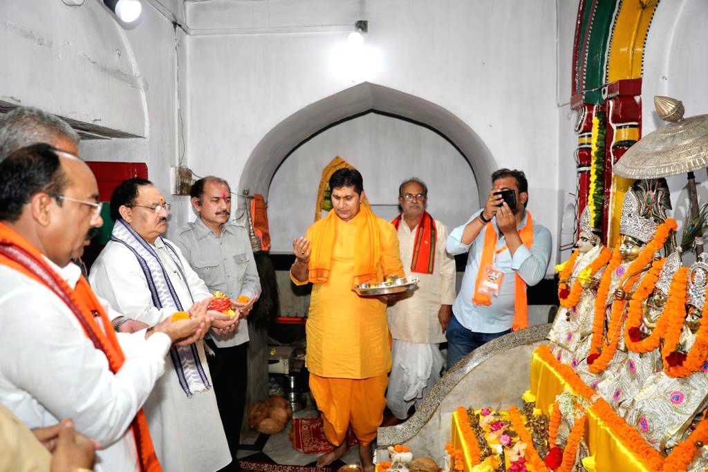 BJP National President J.P Nadda offers prayer at Shri Balaji Temple