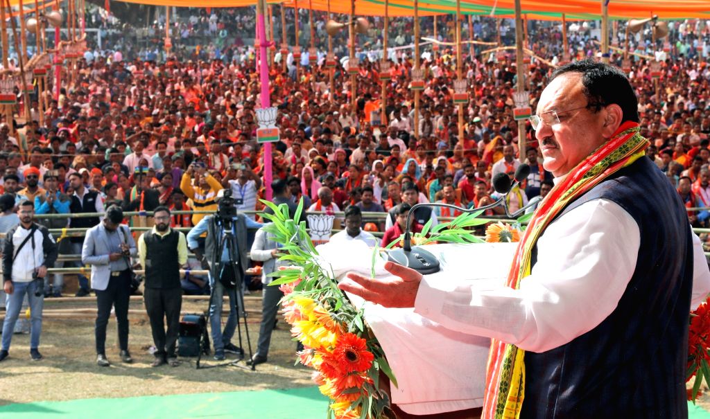 BJP National President JP Nadda addresses during a public rally