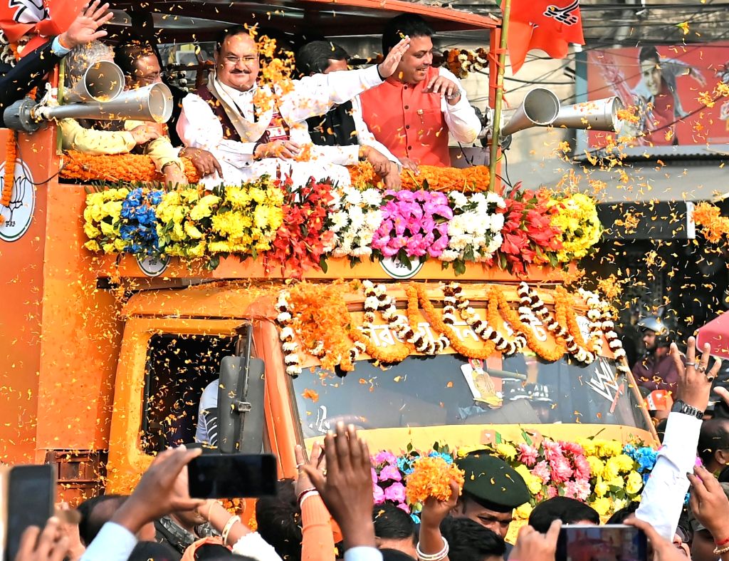 : Agartala: BJP national president JP Nadda during a roadshow