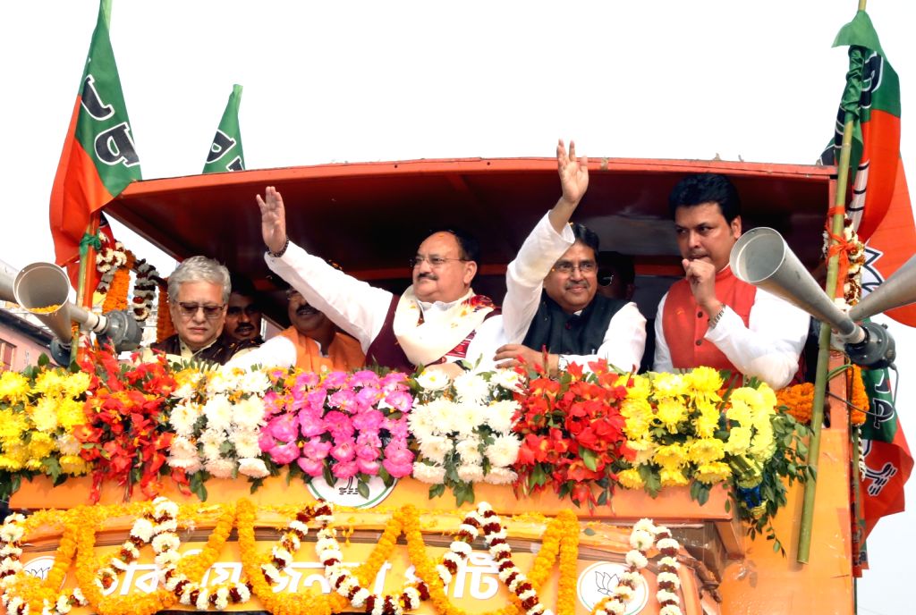 : Agartala: BJP national president JP Nadda during a roadshow