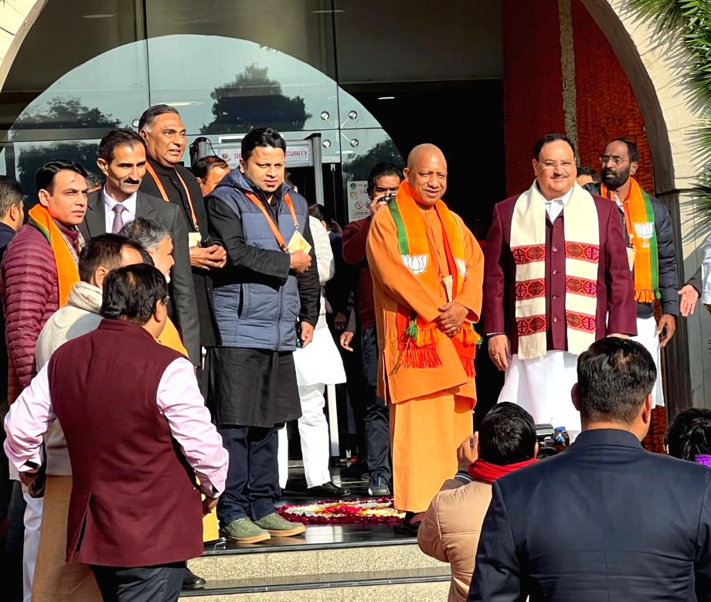 BJP national president JP Nadda and UP CM Yogi arrive at NDMC ...