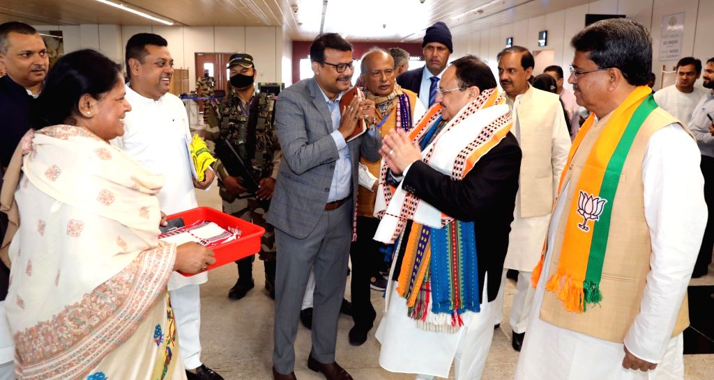 BJP National President JP Nadda being welcomed by Tripura Chief ...