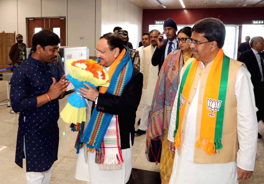 BJP National President JP Nadda being welcomed by Tripura Chief ...