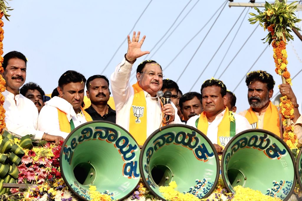 BJP National President JP Nadda during a roadshow ahead of Karnataka ...