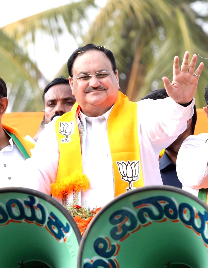 BJP National President JP Nadda during a roadshow ahead of Karnataka ...
