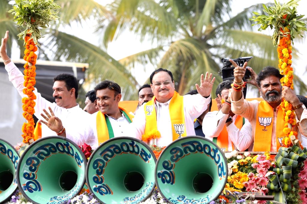 BJP National President JP Nadda during a roadshow ahead of Karnataka ...