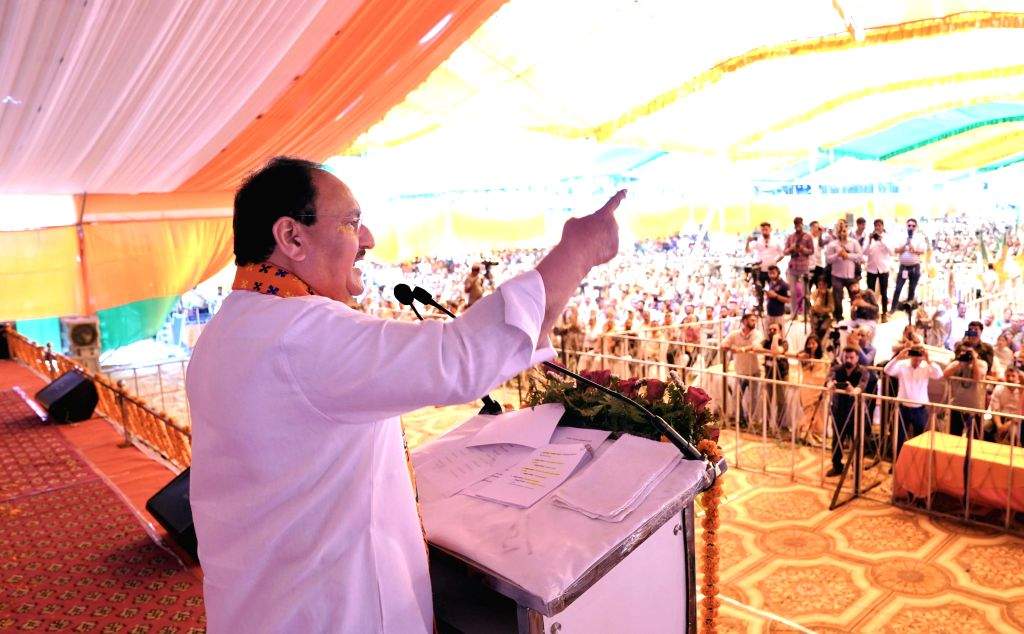 BJP National President JP Nadda during an election rally amid Lok Sabha ...
