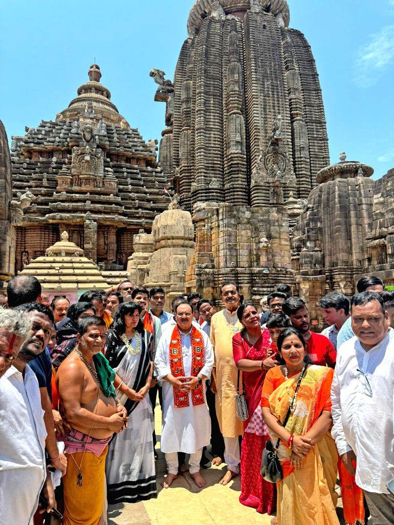 BJP National President JP Nadda during his visit to Lingaraj temple in ...