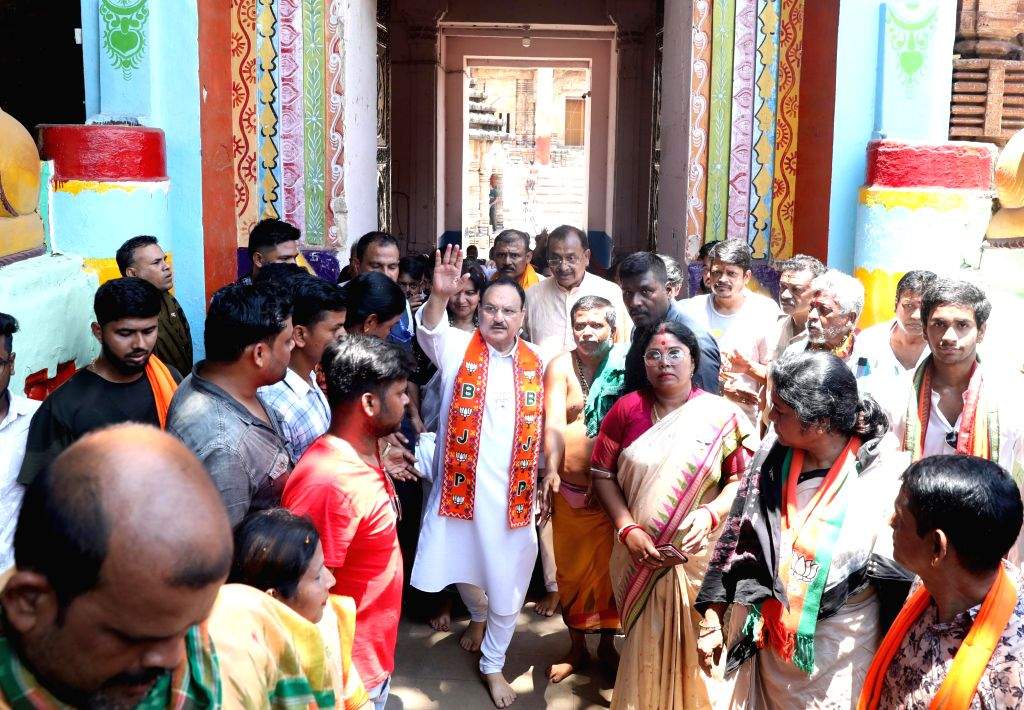 BJP National President JP Nadda during his visit to Lingaraj temple in ...