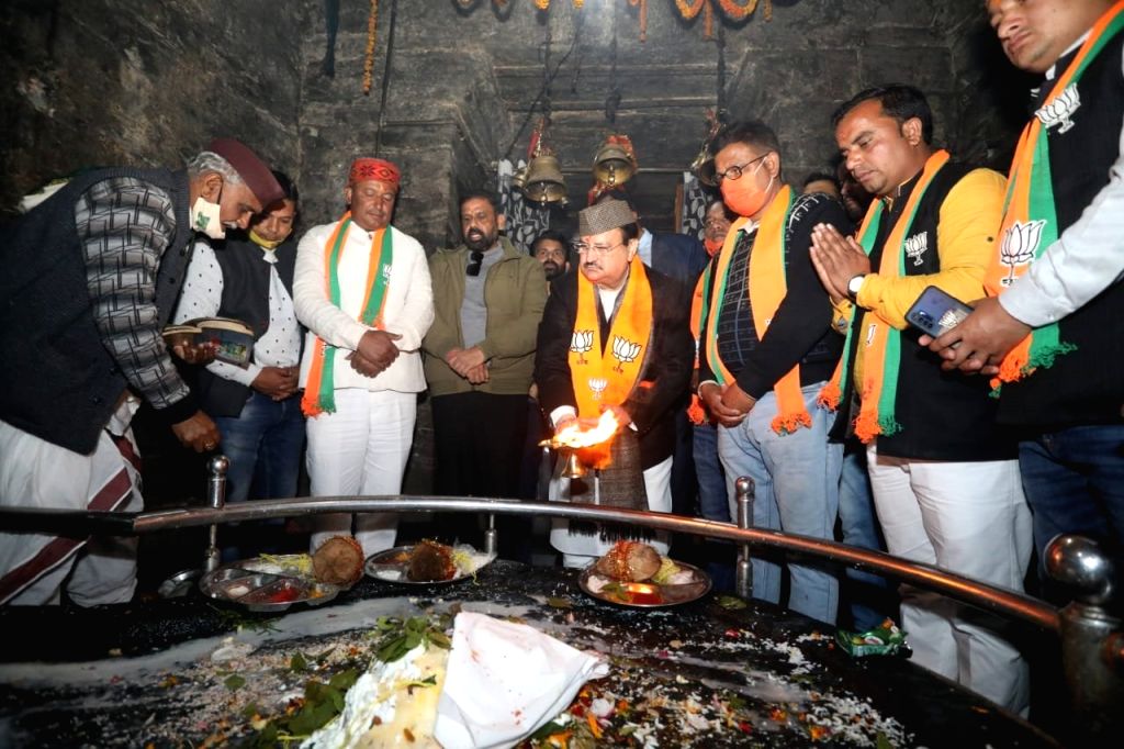 BJP National President JP Nadda offers prayers at Bagnath temple