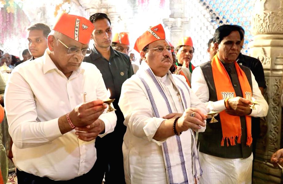 Mehsana: BJP National President JP Nadda offers prayers at Bahucharaji ...