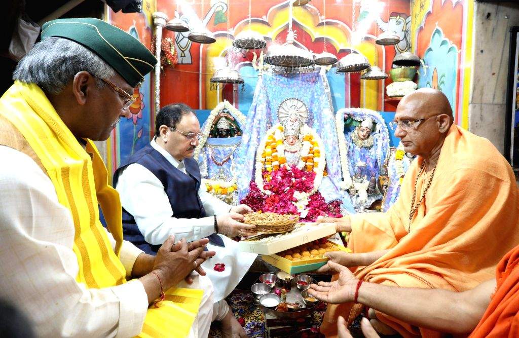 BJP National President JP Nadda offers prayers at Maya Devi Temple