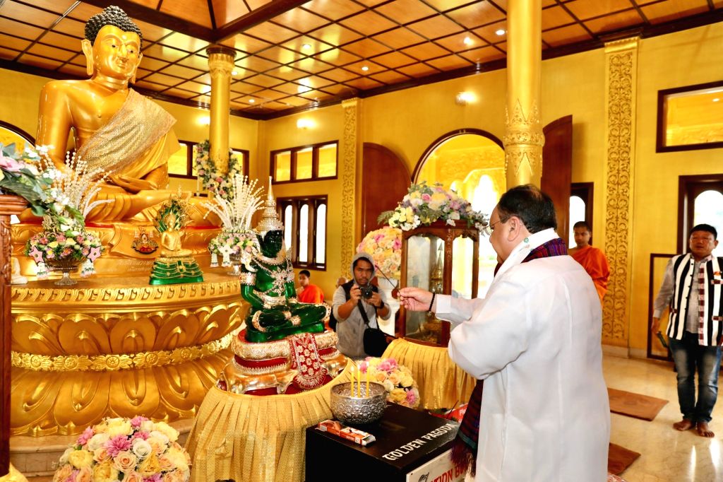 BJP National President JP Nadda offers prayers to Lord Buddha
