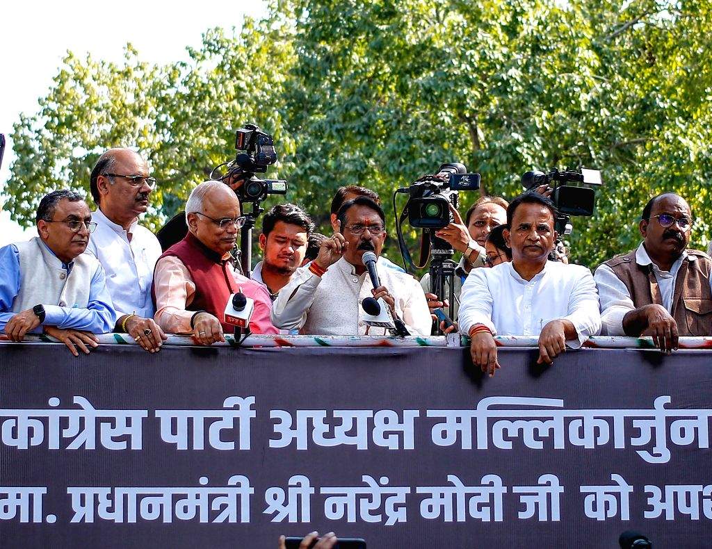 BJP Stages Protest Against Mallikarjun Kharge’s Remarks