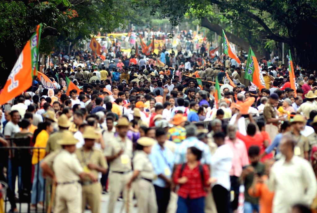BJP supporters during Prime Minister Narendra Modi's roadshow ahead of ...