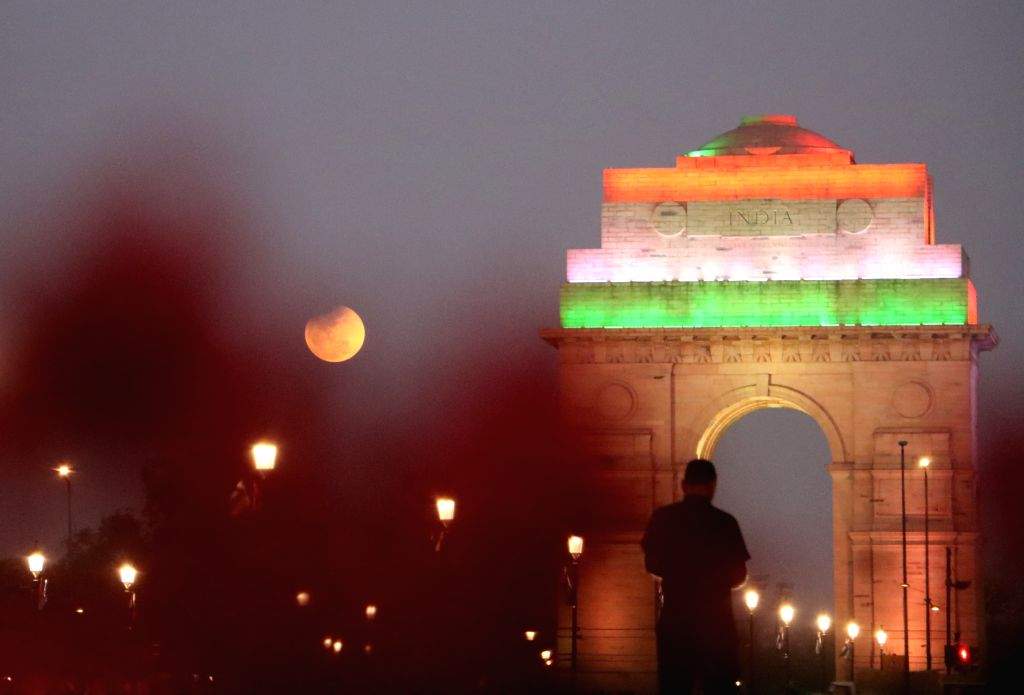 Blood Moon Over India Gate During Lunar Eclipse in New Delhi