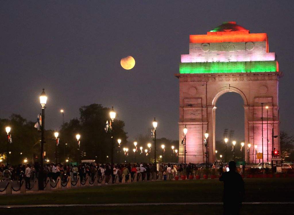 Blood Moon Over India Gate During Lunar Eclipse in New Delhi