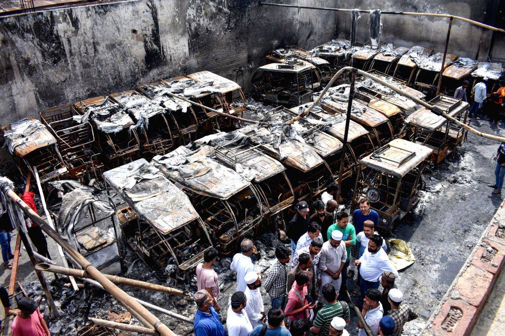 Fire Rickshaw Charred e-rickshaws after a massive fire at a charging station