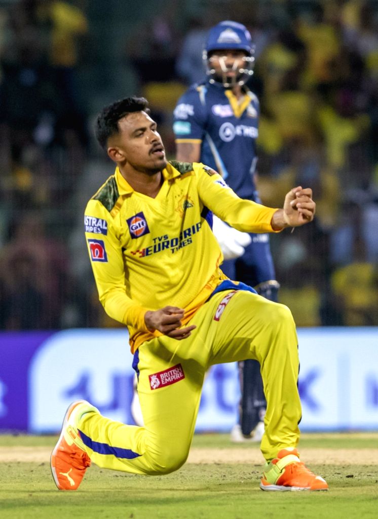 : Chennai : Chennai Super Kings' Maheesh Theekshana celebrates the ...