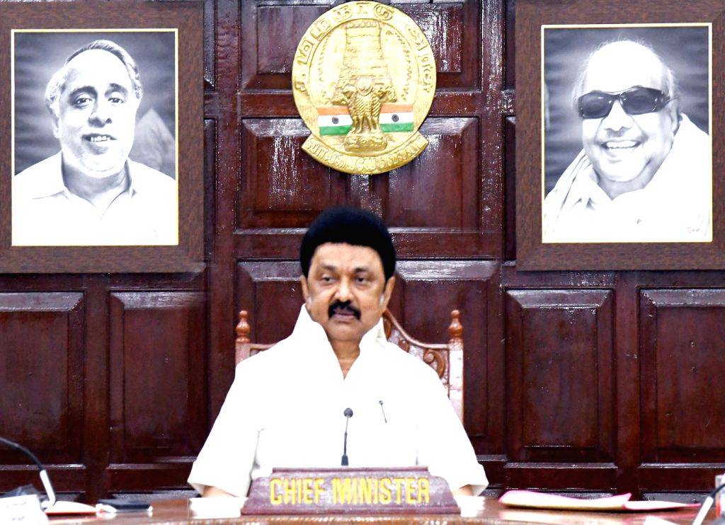 Chennai : Tamil Nadu Chief Minister MK Stalin addresses a meeting of ...