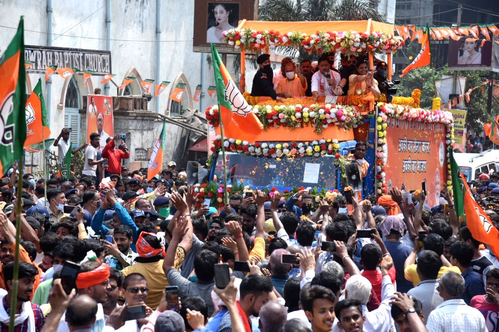 Chief Minister of Uttar Pradesh Yogi Adityanath at a roadshow ahead of ...