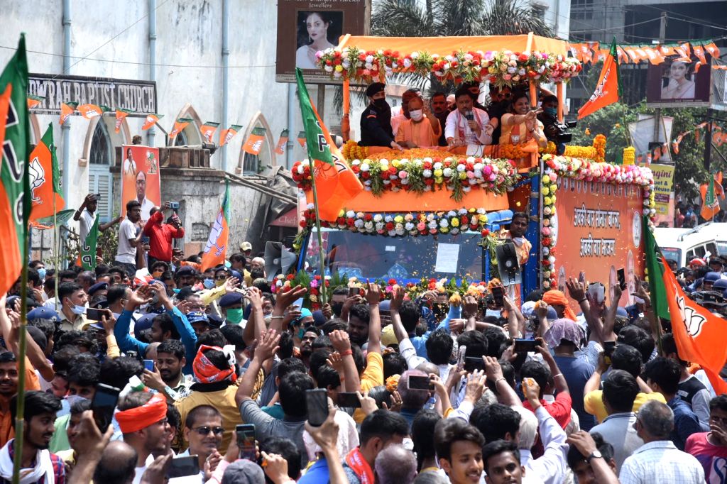 Chief Minister of Uttar Pradesh Yogi Adityanath at a roadshow ahead of ...