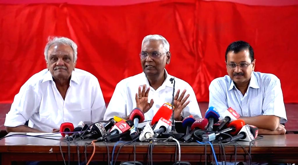 : New Delhi: CPI General Secretary D. Raja along with Delhi Chief ...
