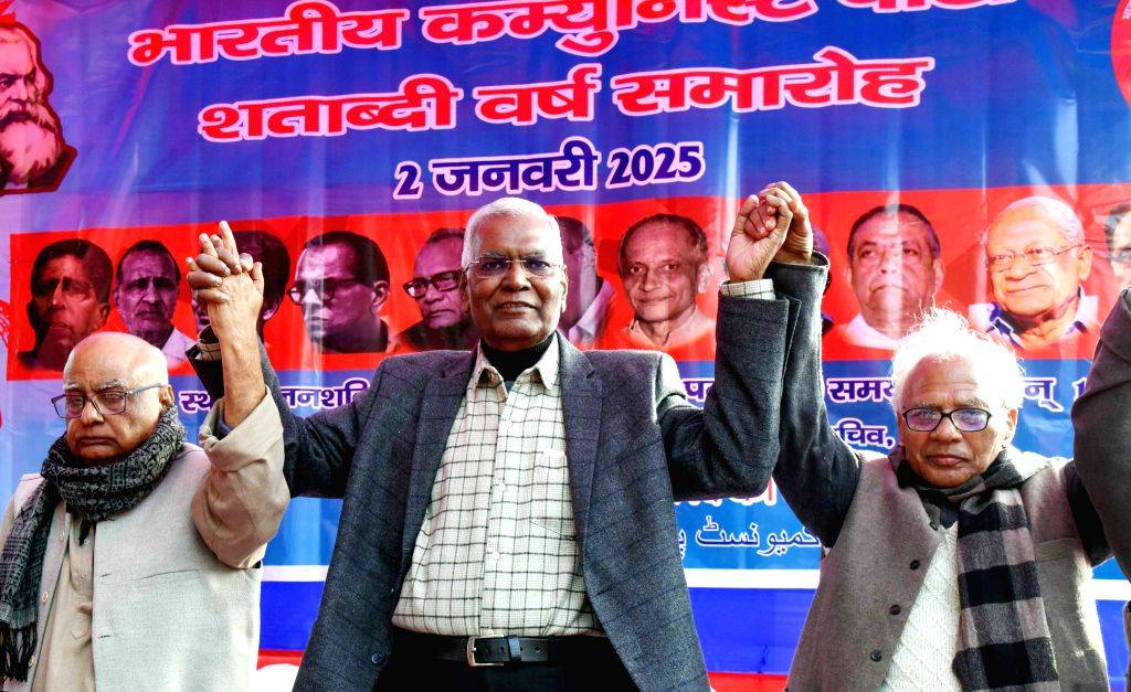 CPI General Secretary D. Raja along with other leaders attend the party ...