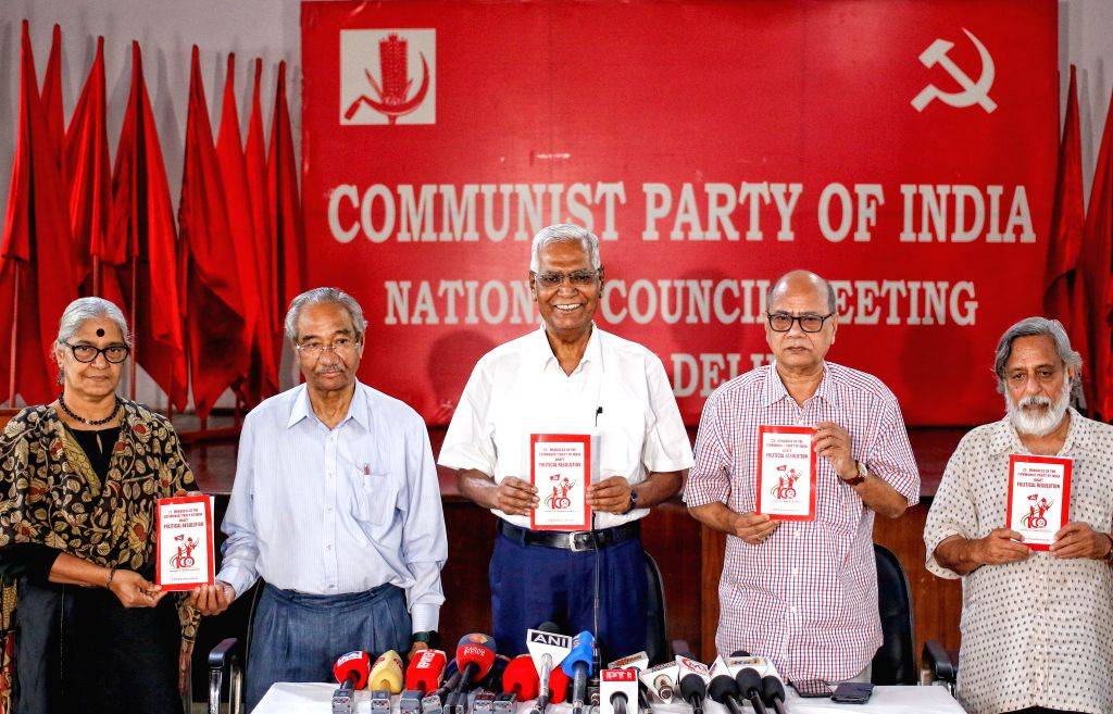 D. Raja at press conference