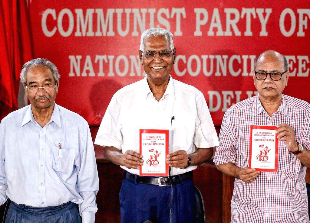 D. Raja at press conference