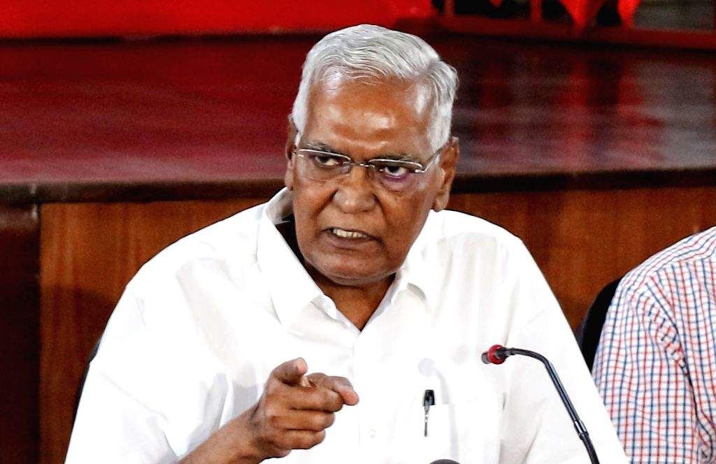 D. Raja at press conference