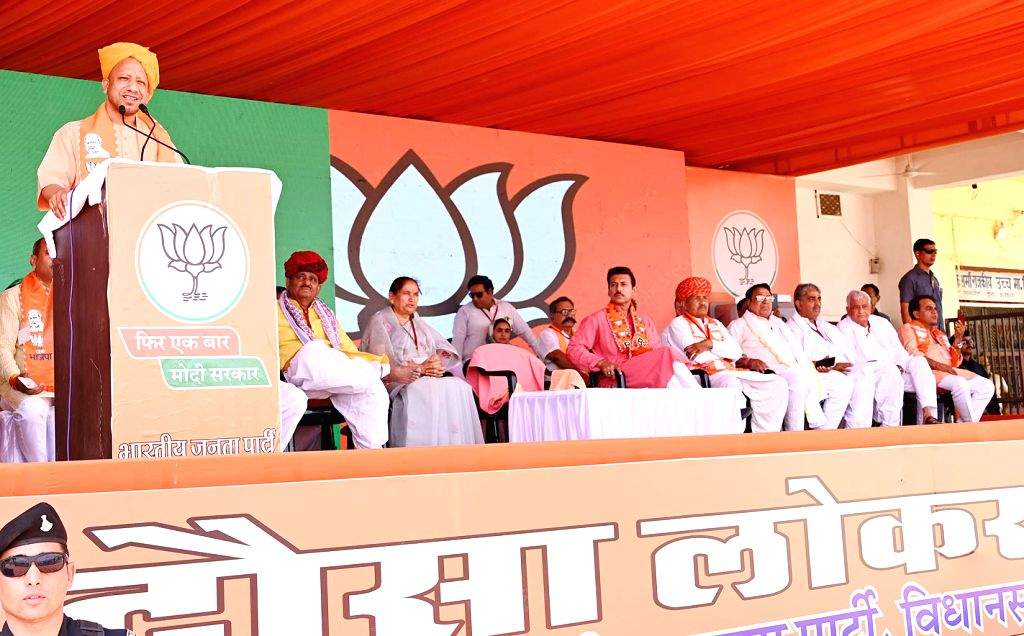 Uttar Pradesh Chief Minister Yogi Adityanath speaks during a public ...