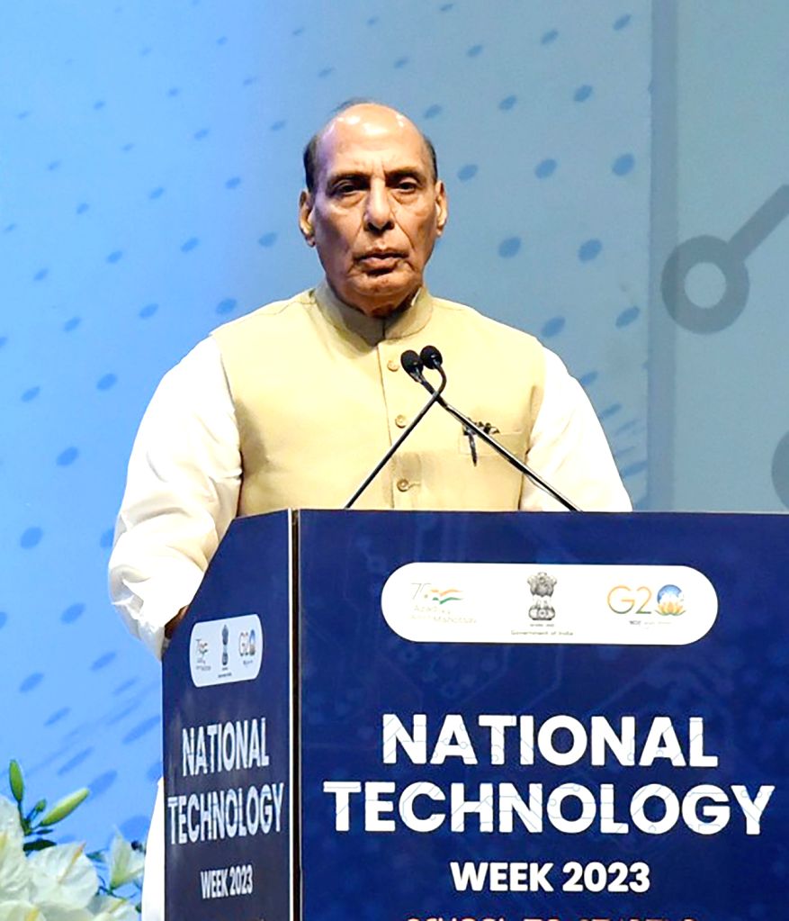 Defence Minister Rajnath Singh addresses at the inauguration and laying ...