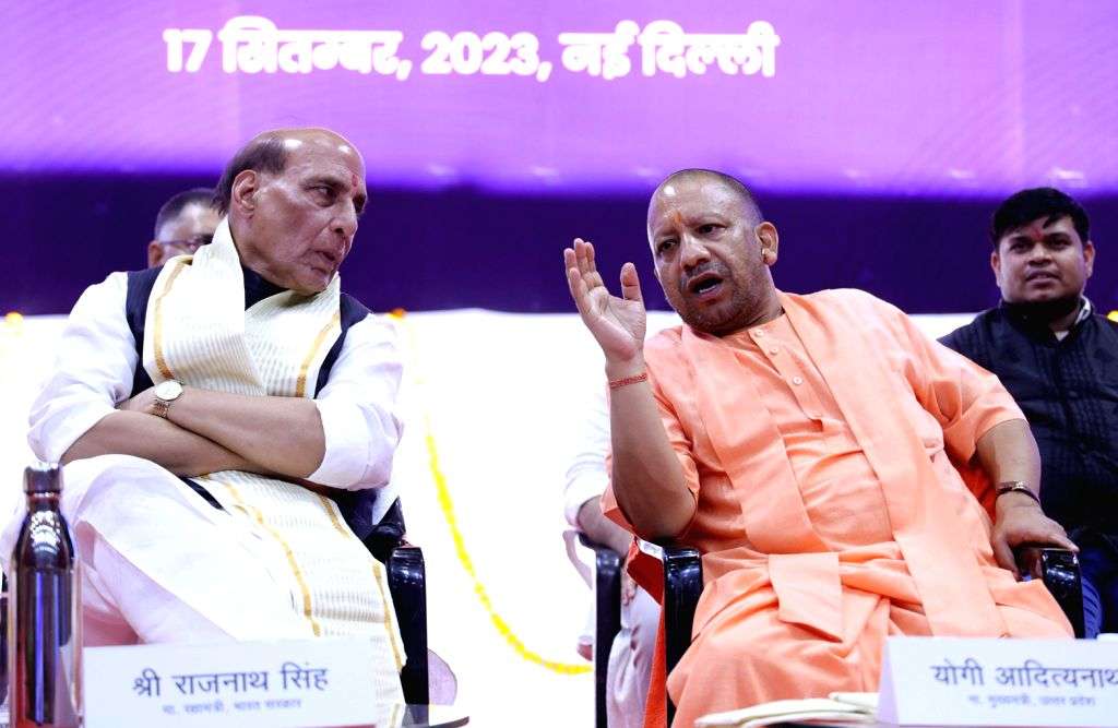 Defence Minister Rajnath Singh and Uttar Pradesh CM Yogi Adityanath at ...
