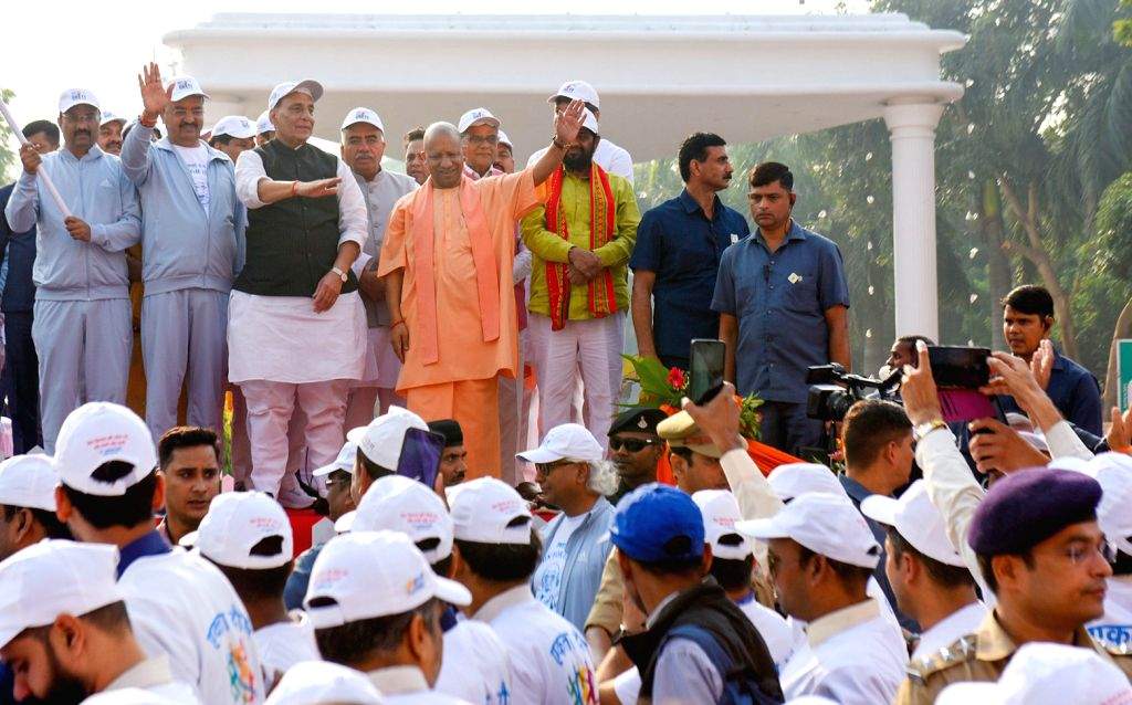 Defence Minister Rajnath Singh, Uttar Pradesh CM Yogi Adityanath and ...