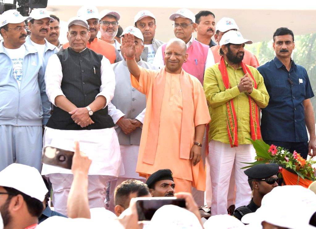 Defence Minister Rajnath Singh, Uttar Pradesh CM Yogi Adityanath and ...