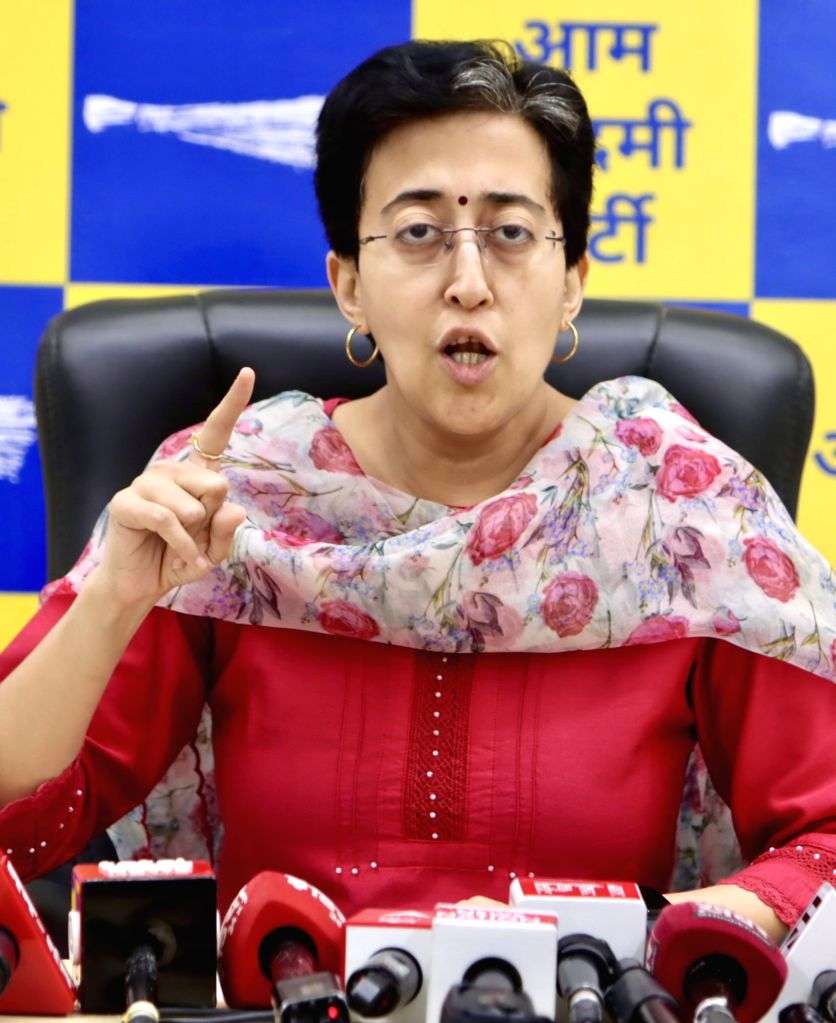 Delhi Minister and AAP leader Atishi addresses a press conference