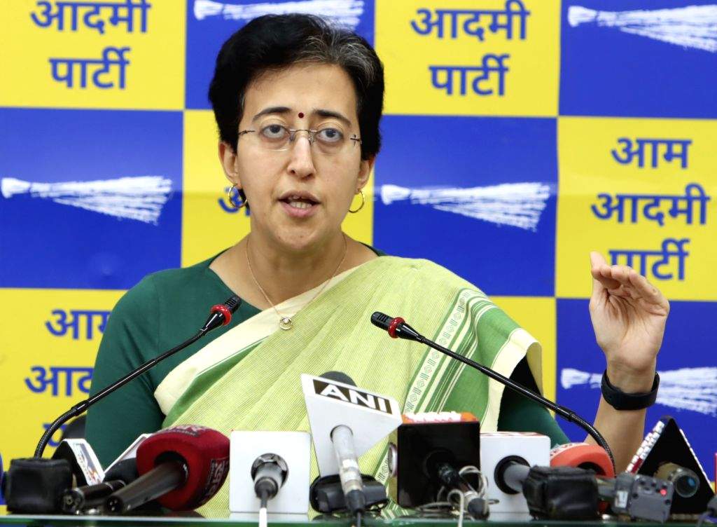 Delhi Minister and AAP leader Atishi Singh addresses a press conference