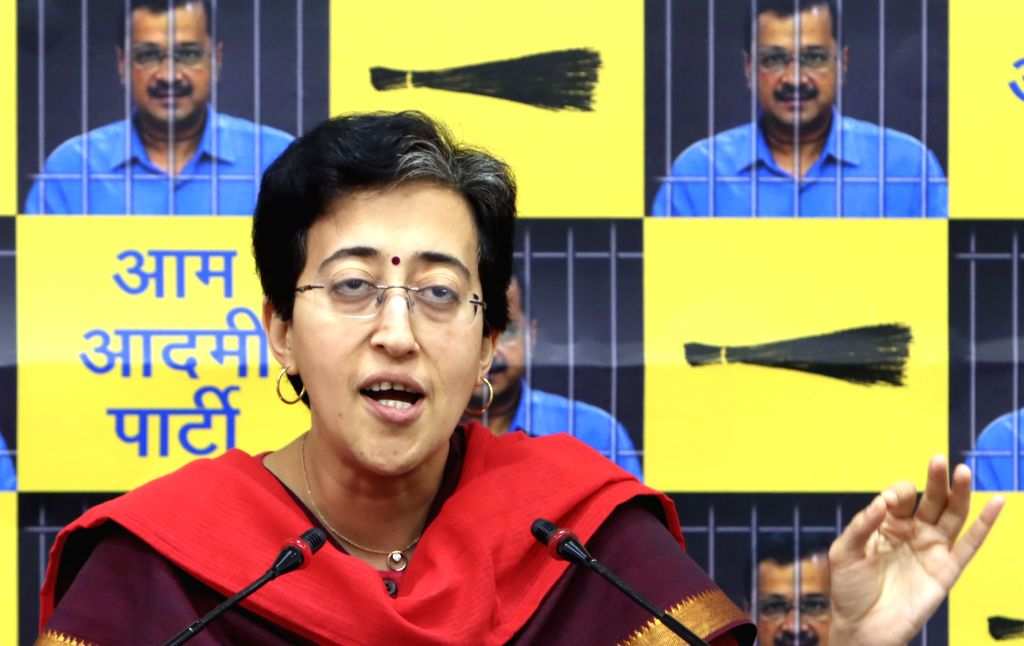 Delhi Minister and AAP leader Atishi Singh addresses a press conference ...